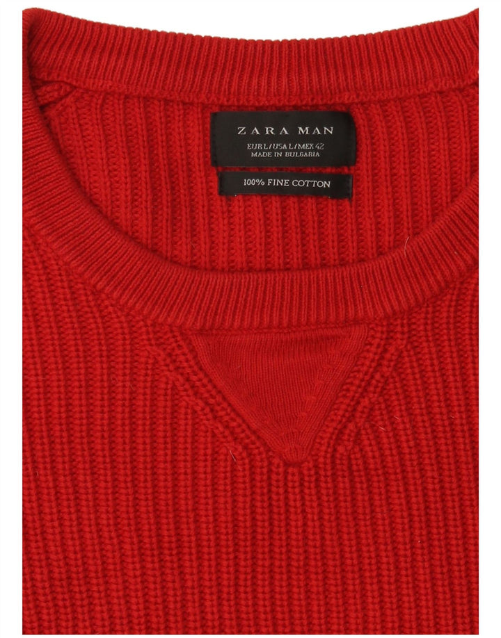 Zara Mens Boat Neck Jumper Sweater Large Red Cotton