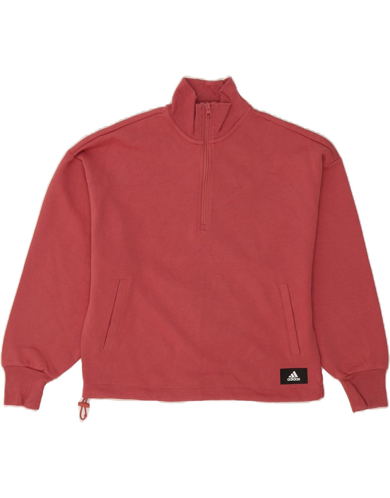 ADIDAS Womens Oversized Graphic Sweatshirt Jumper UK 8/10 Small Maroon Vintage Adidas and Second-Hand Adidas from Messina Hembry 