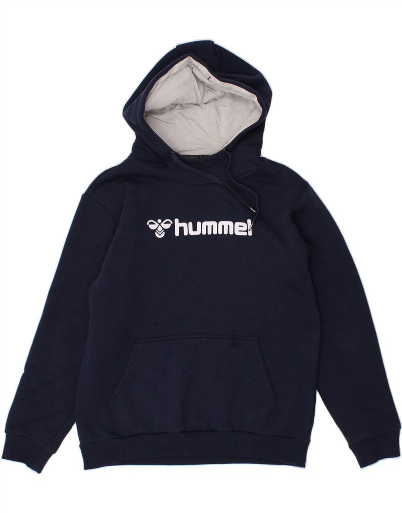 HUMMEL Mens Graphic Hoodie Jumper Medium Navy Blue Cotton Vintage Hummel and Second-Hand Hummel from Messina Hembry 