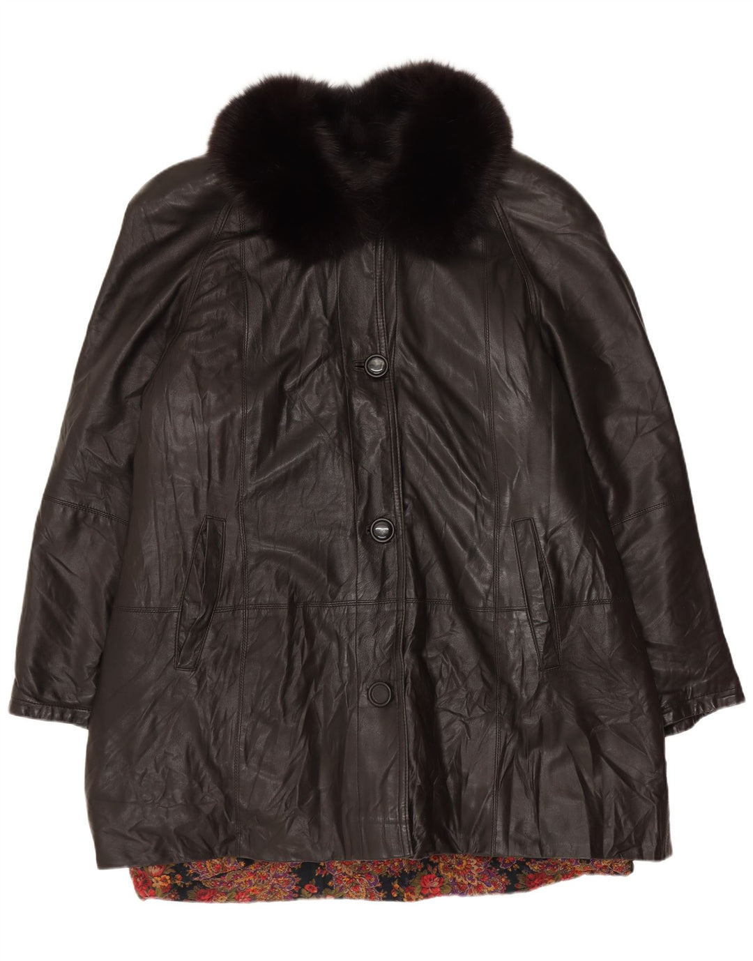 VINTAGE Womens Leather Coat UK 18 XL Black Leather