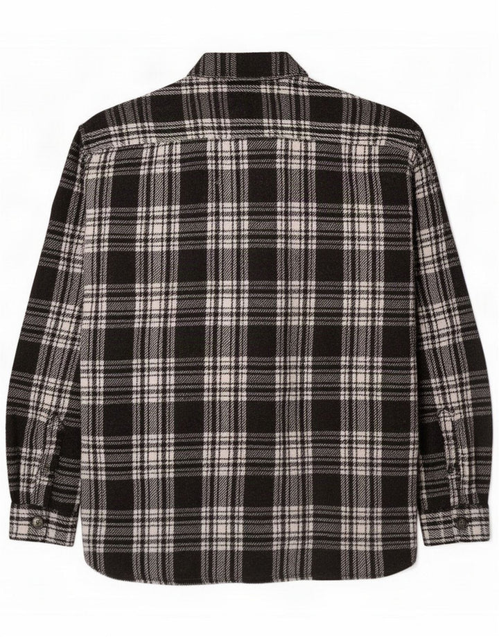 Vintage Mens Overshirt Flannel Shirt Medium Black Plaid Polyester