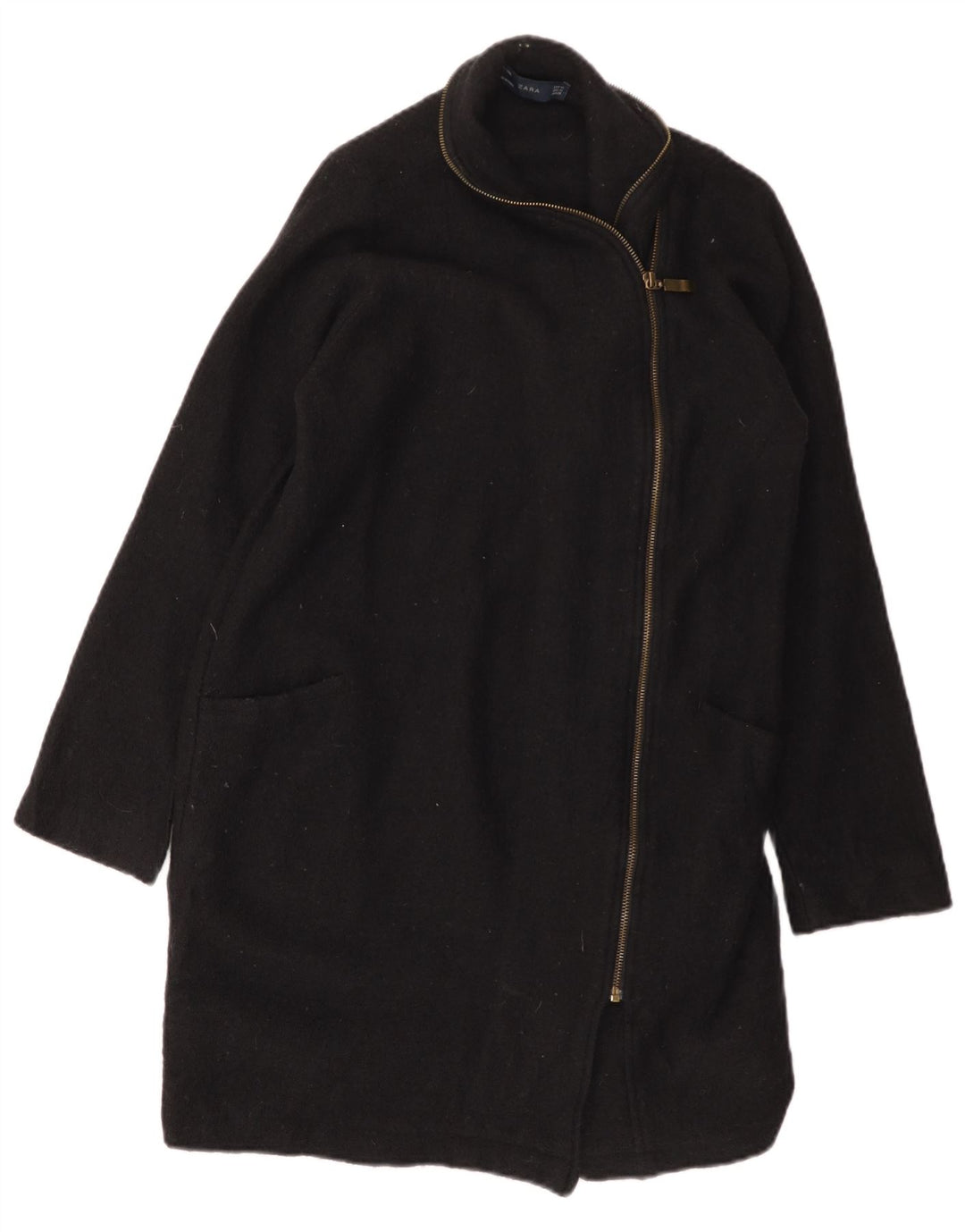 ZARA Womens Overcoat UK 14 Medium Black Wool