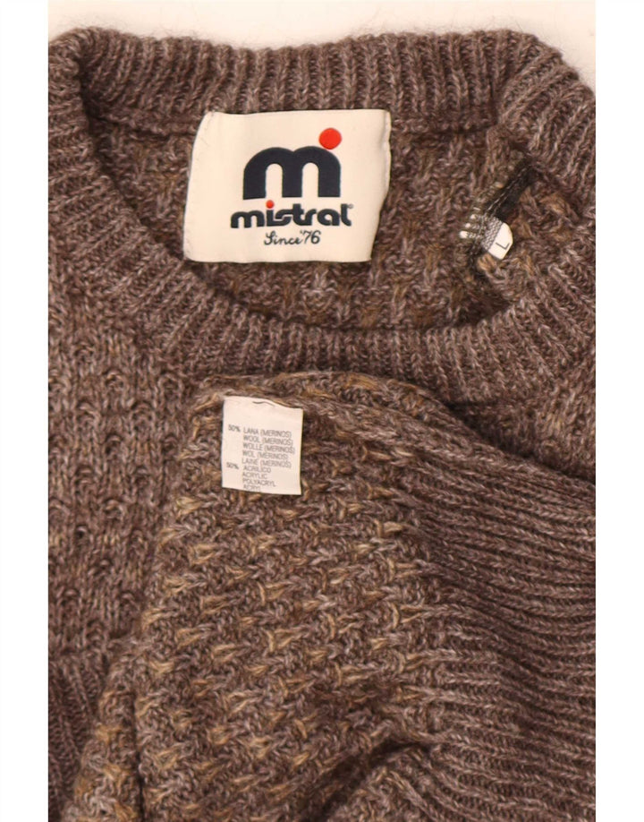 Mistral Mens Crew Neck Jumper Sweater Large Brown Wool