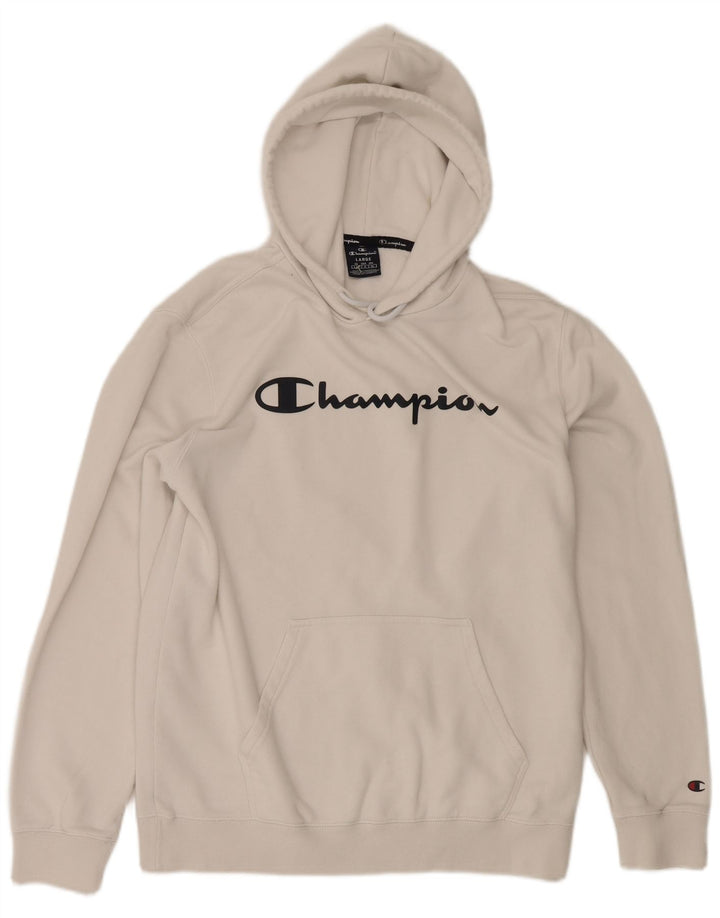 CHAMPION Mens Graphic Hoodie Jumper Large White Cotton