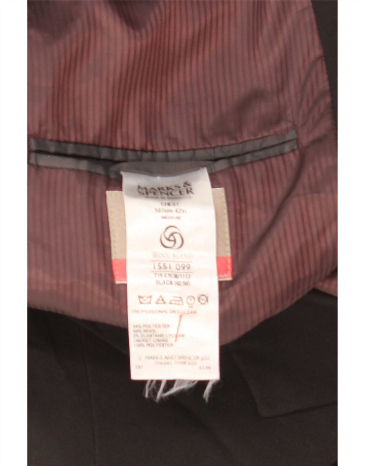 Marks & Spencer Mens 3 Button Blazer Jacket UK 42 Large Black Polyester