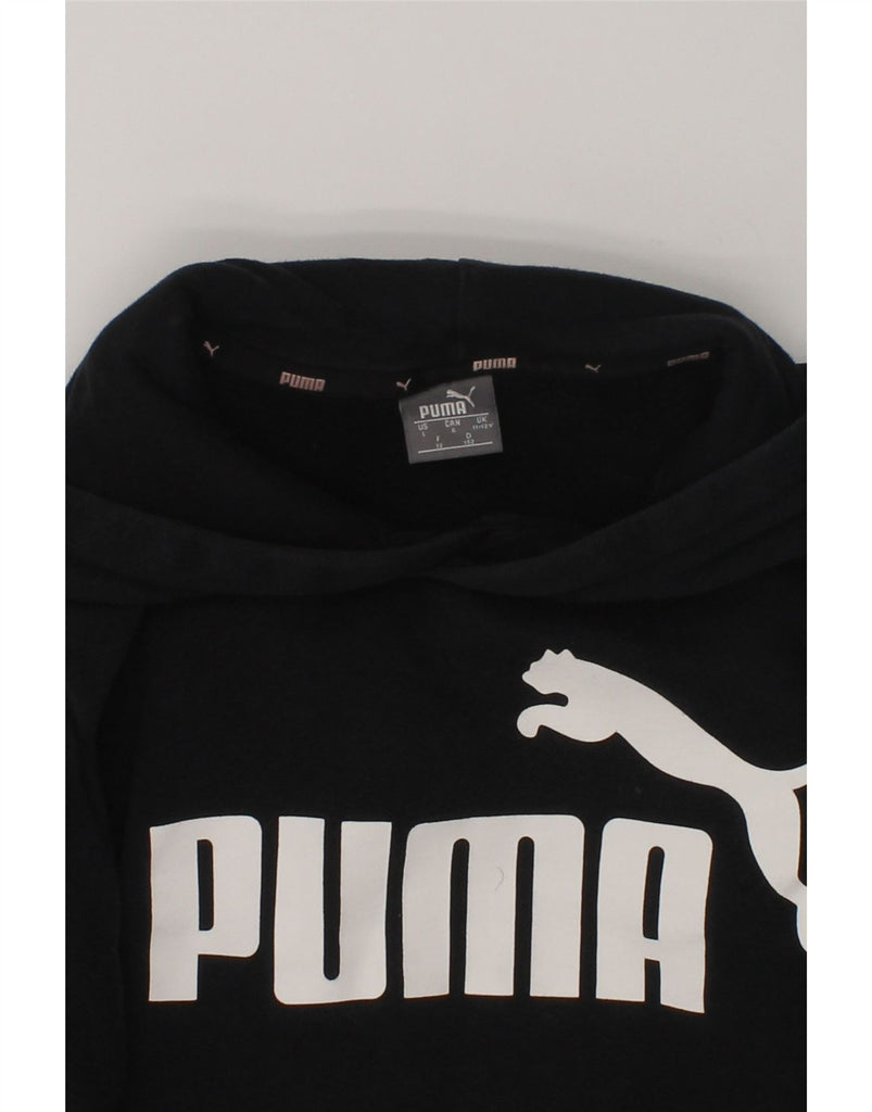 PUMA Girls Graphic Hoodie Jumper 11-12 Years Black Cotton | Vintage Puma | Thrift | Second-Hand Puma | Used Clothing | Messina Hembry 