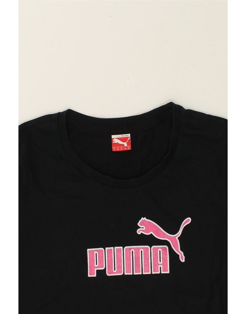 PUMA Womens Graphic T-Shirt Top UK 10 Small Black Cotton | Vintage Puma | Thrift | Second-Hand Puma | Used Clothing | Messina Hembry 