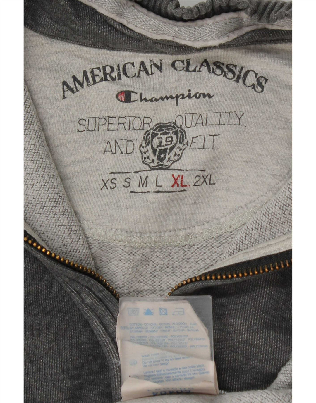 Champion Mens Zip Neck Sweatshirt Jumper XL Grey Cotton