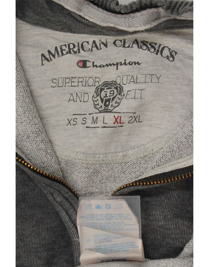 Champion Mens Zip Neck Sweatshirt Jumper XL Grey Cotton