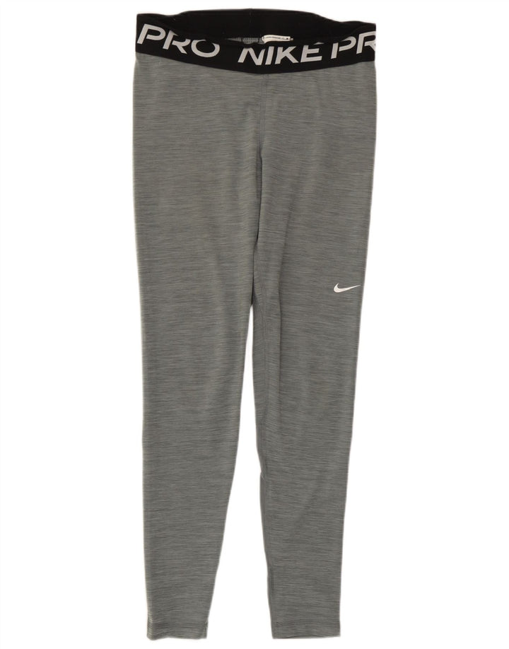 Nike Womens Dri Fit Graphic Leggings UK 12 Medium Grey Colourblock