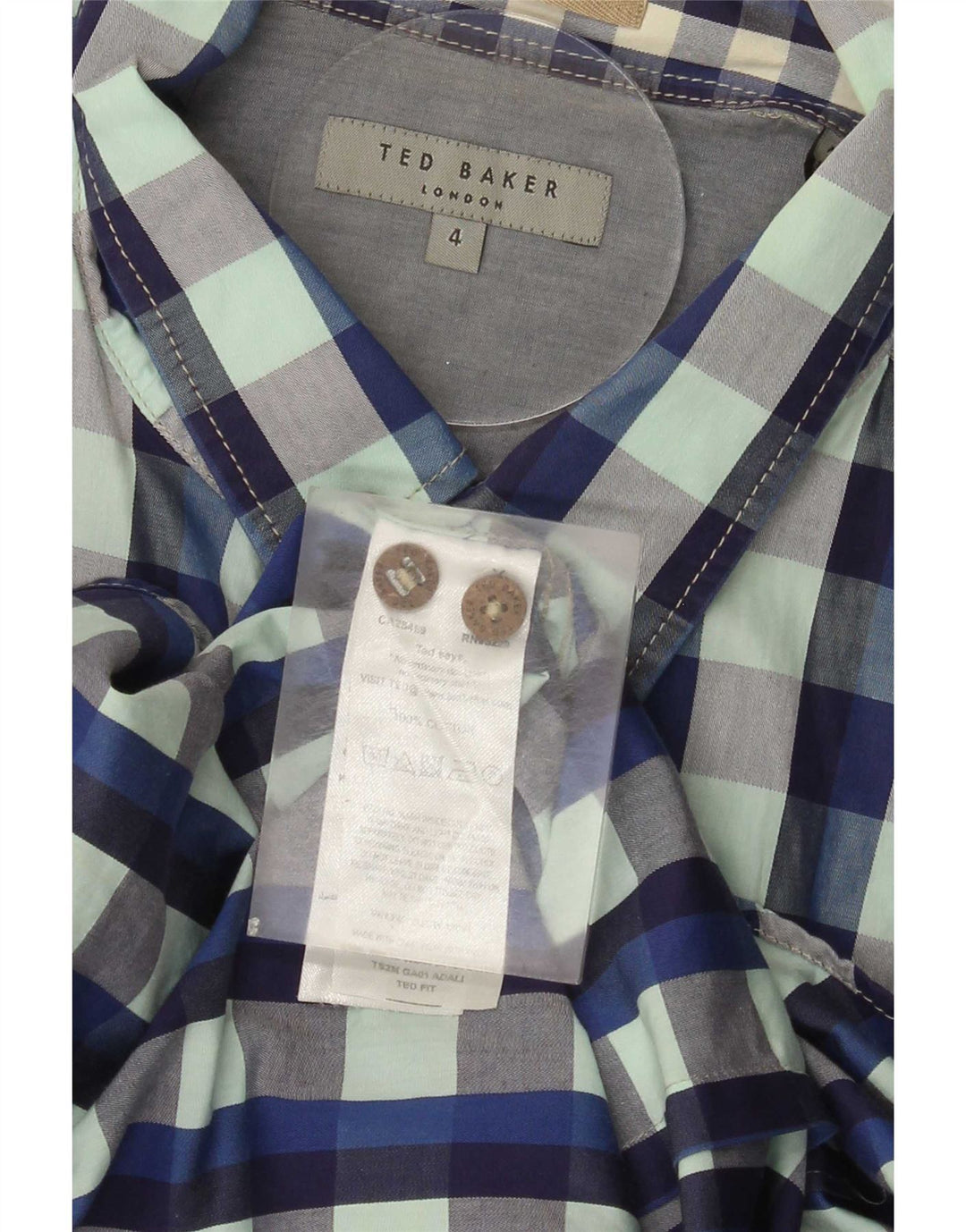 Ted Baker Mens Short Sleeve Shirt Size 4 Large Blue Gingham Cotton
