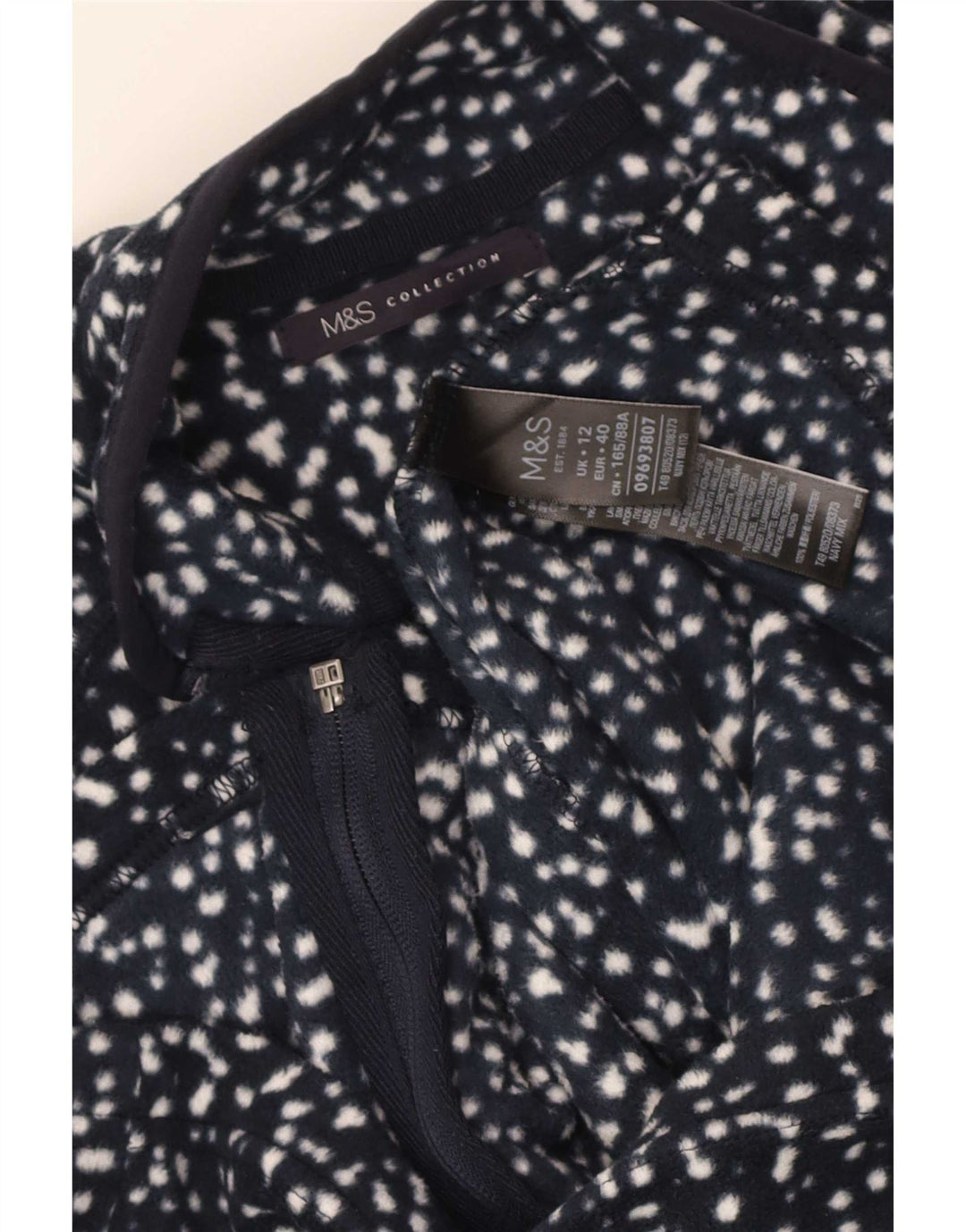 Marks & Spencer Womens Fleece Jacket UK 12 Medium Navy Blue Spotted