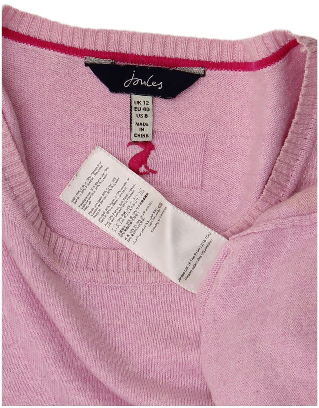 Joules Womens Boat Neck Jumper Sweater UK 12 Medium Pink Cotton