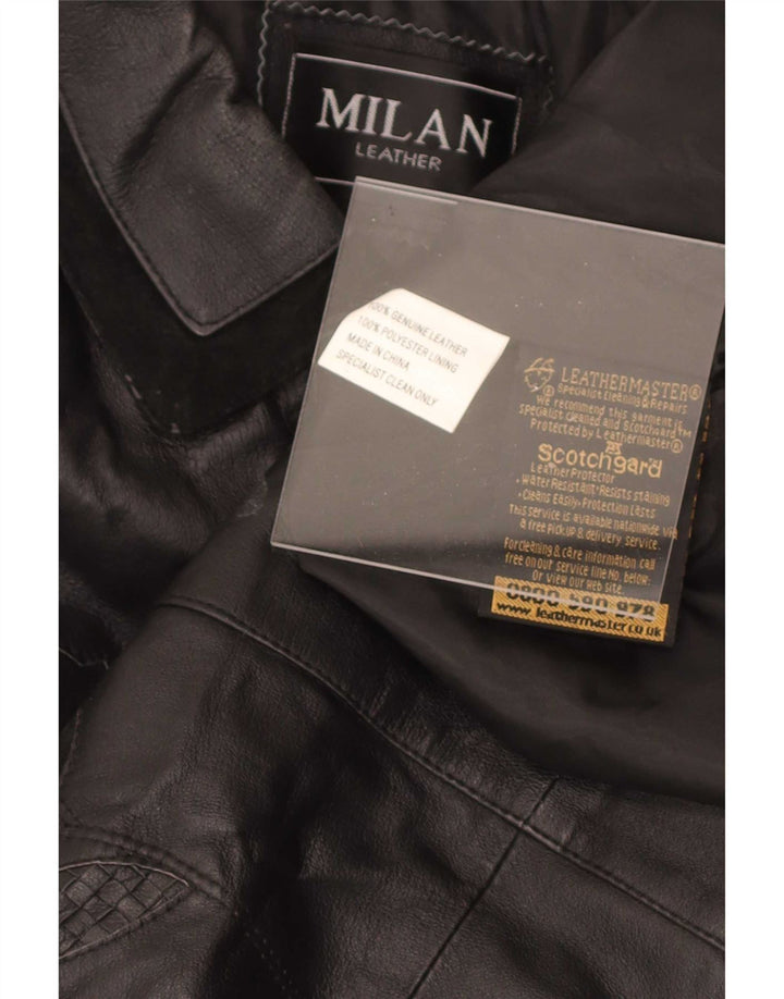 Milan Womens Leather Coat UK 12 Medium Black Floral