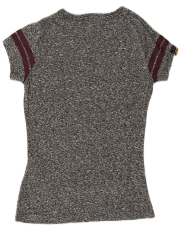 Superdry Womens Graphic T-Shirt Top UK 6 XS Grey Flecked Polyester