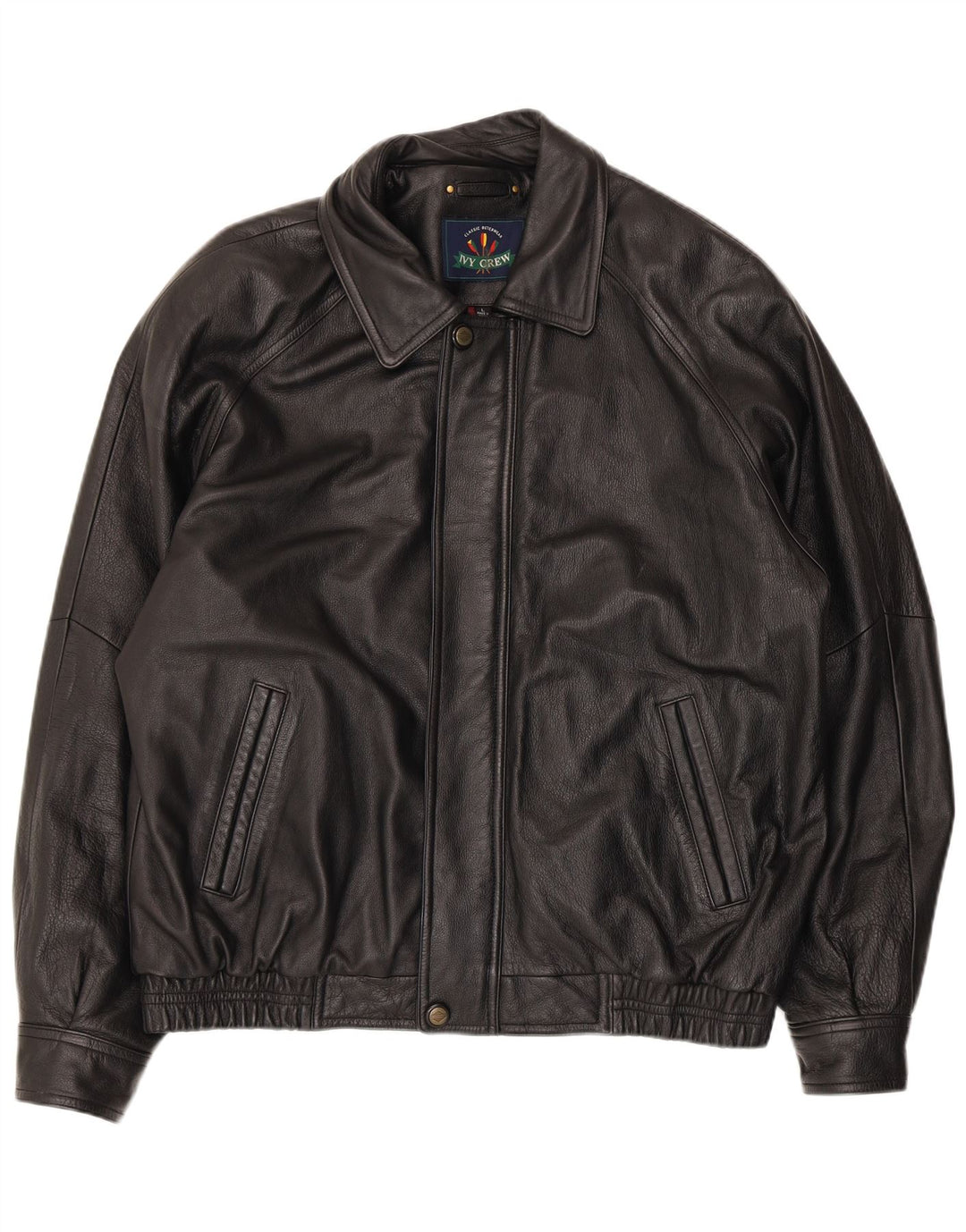 Ivy Crew Mens Leather Jacket UK 40 Large Black