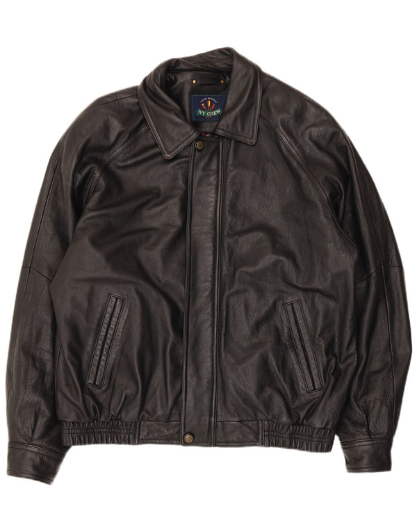 Ivy Crew Mens Leather Jacket UK 40 Large Black