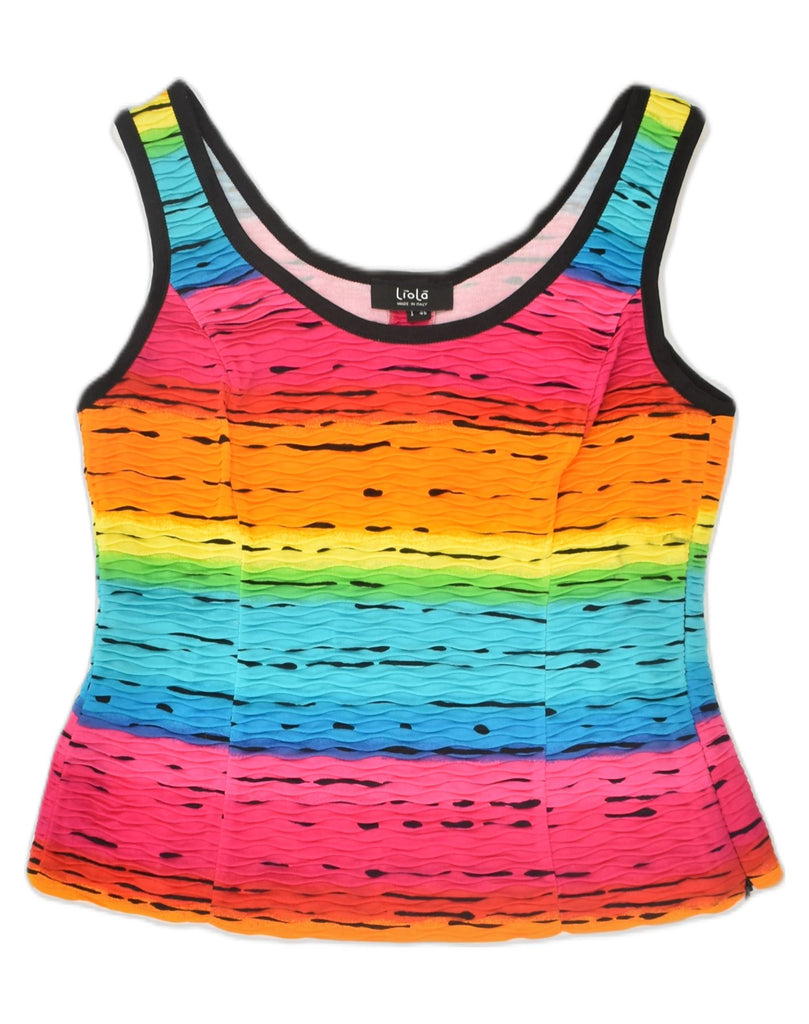 LIOLA Womens Vest Top UK 12 Medium Multicoloured Striped Polyester | Vintage Liola | Thrift | Second-Hand Liola | Used Clothing | Messina Hembry 