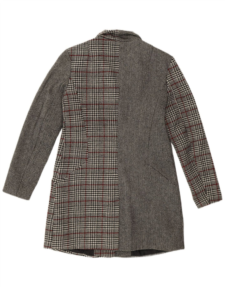 Desigual Womens Overcoat EU 40 Medium Grey Patchwork Polyester