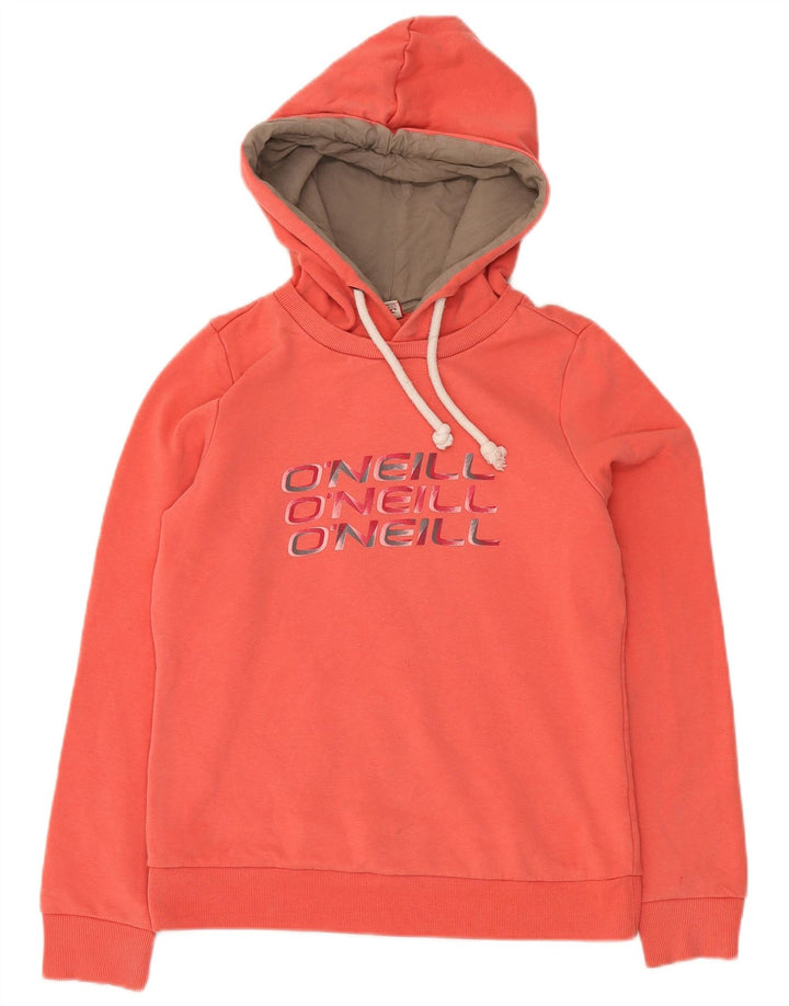 O'NEILL Womens Graphic Hoodie Jumper UK 14 Medium Orange Cotton
