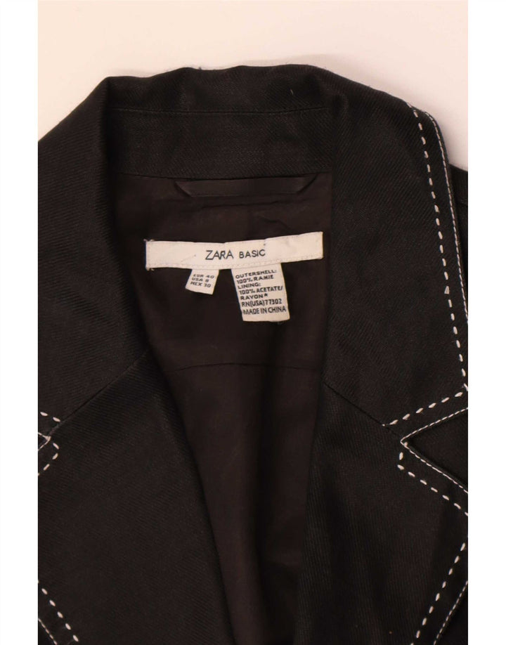 Zara Womens 2 Button Blazer Jacket EU 40 Medium Black Ramie
