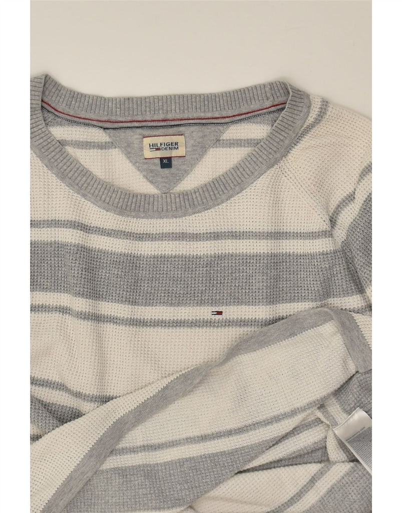 TOMMY HILFIGER Womens Boat Neck Jumper Sweater UK 18 XL Grey Striped | Vintage Tommy Hilfiger | Thrift | Second-Hand Tommy Hilfiger | Used Clothing | Messina Hembry 