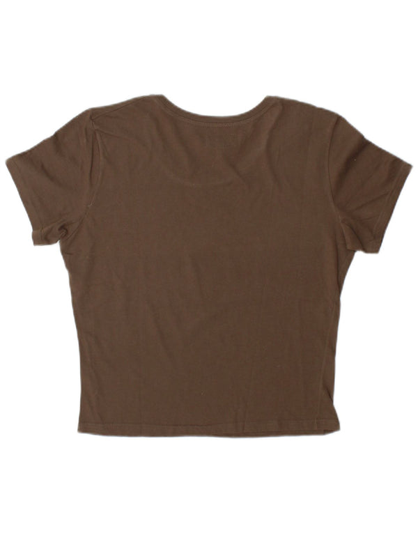 Rifle Womens Crop Graphic T-Shirt Top UK 16 Large Brown Cotton