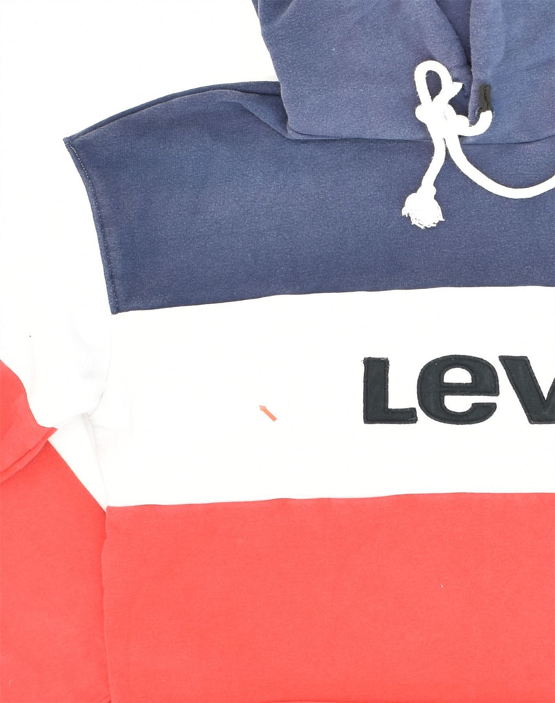 LEVI'S Womens Oversized Crop Hoodie Jumper UK 6 XS Navy Blue Colourblock | Vintage Levi's | Thrift | Second-Hand Levi's | Used Clothing | Messina Hembry 