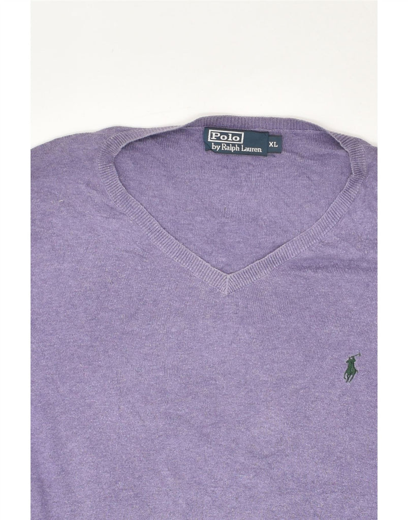 POLO RALPH LAUREN Mens V-Neck Jumper Sweater XL Purple Cotton | Vintage Polo Ralph Lauren | Thrift | Second-Hand Polo Ralph Lauren | Used Clothing | Messina Hembry 