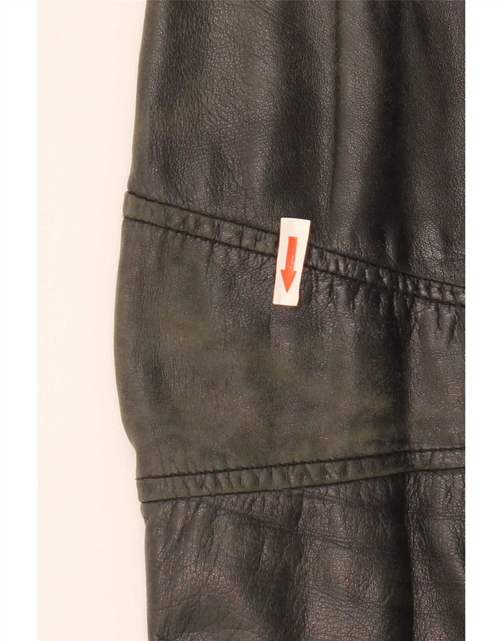 Mango Womens Crop Leather Jacket UK 14 Large Black Leather