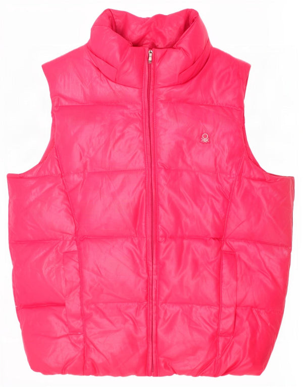 Benetton Girls Padded Gilet 8-9 Years Large Pink Polyester
