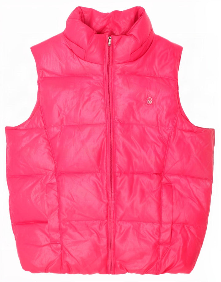 Benetton Girls Padded Gilet 8-9 Years Large Pink Polyester