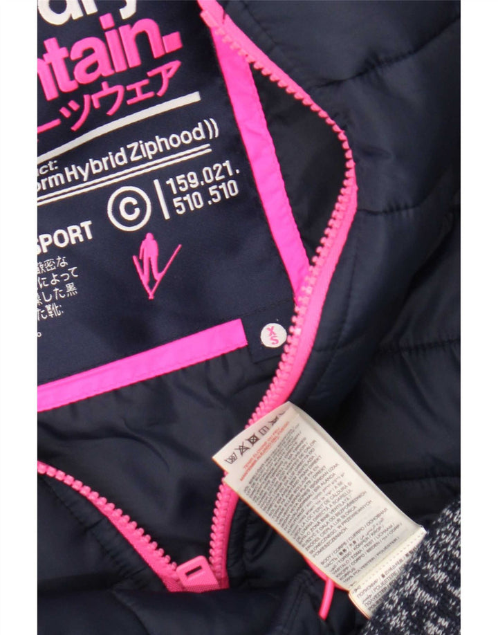 Superdry Womens Hooded Padded Jacket UK 8 Small Navy Blue Flecked Polyester