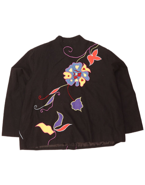 Indigo Moon Womens 5 Button Oversized Blazer Jacket UK 20 2XL Black Floral