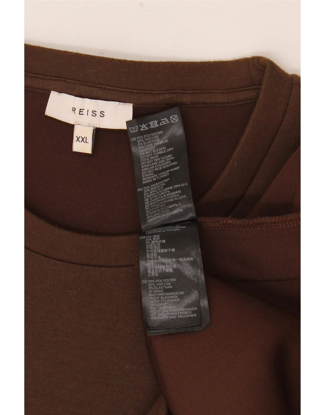 Reiss Mens T-Shirt Top 2XL Brown Polyester