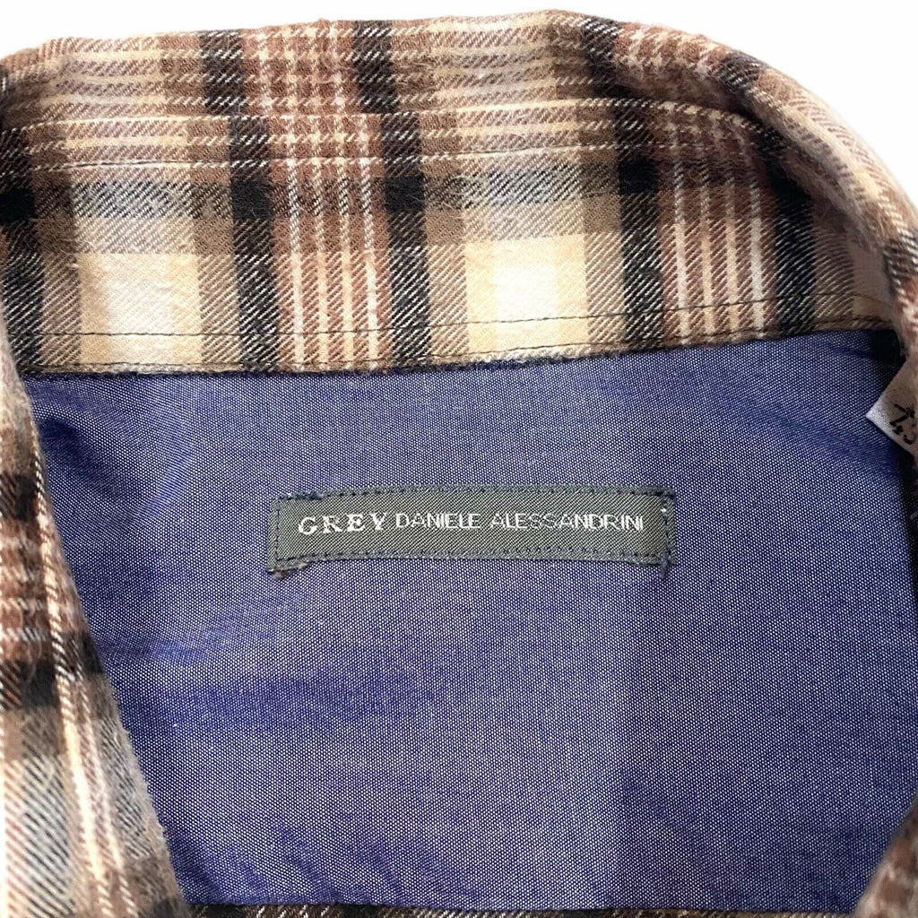 Grey Daniele Alessandrini Flannel Plaid Snap Popper Shirt | Vintage Designer . | Vintage Messina Hembry | Thrift | Second-Hand Messina Hembry | Used Clothing | Messina Hembry 