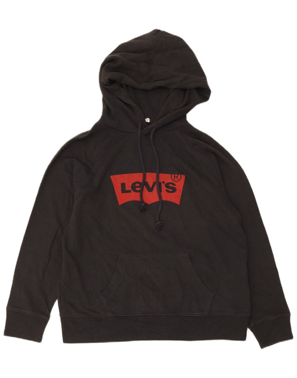 Levi's Womens Graphic Hoodie Jumper UK 14 Medium Black Cotton