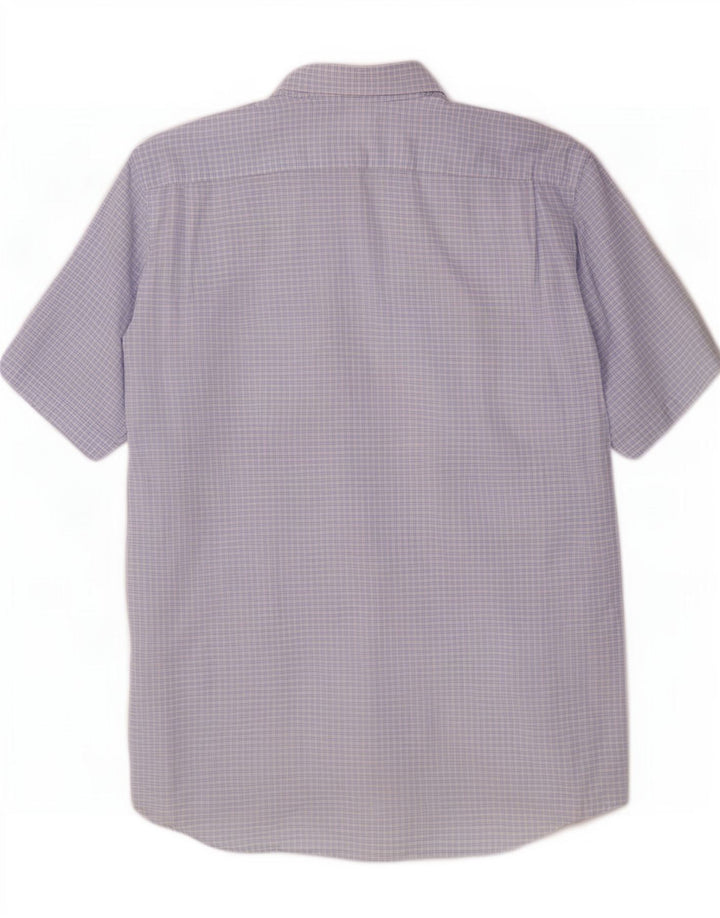 Lacoste Mens Short Sleeve Shirt Size 40 Medium Blue Check Cotton