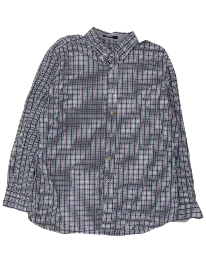 Nautica Mens Shirt XL Blue Check Cotton