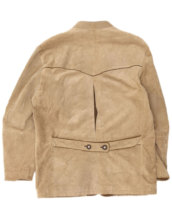Vintage Mens Trachten 3 Button Suede Blazer Jacket EU 54 2XL Beige Floral