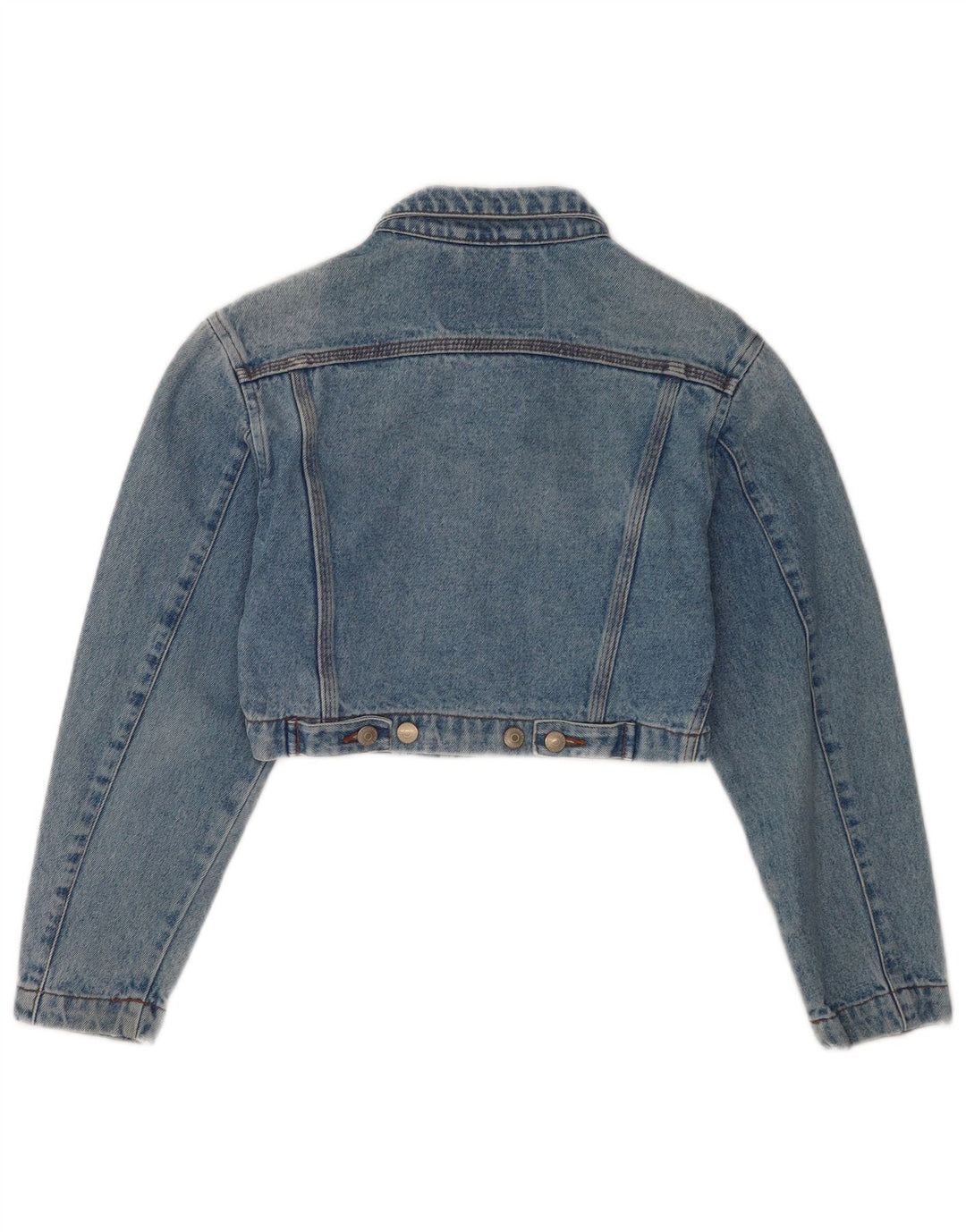 Vintage Womens Crop Denim Jacket UK 10 Small Blue Cotton