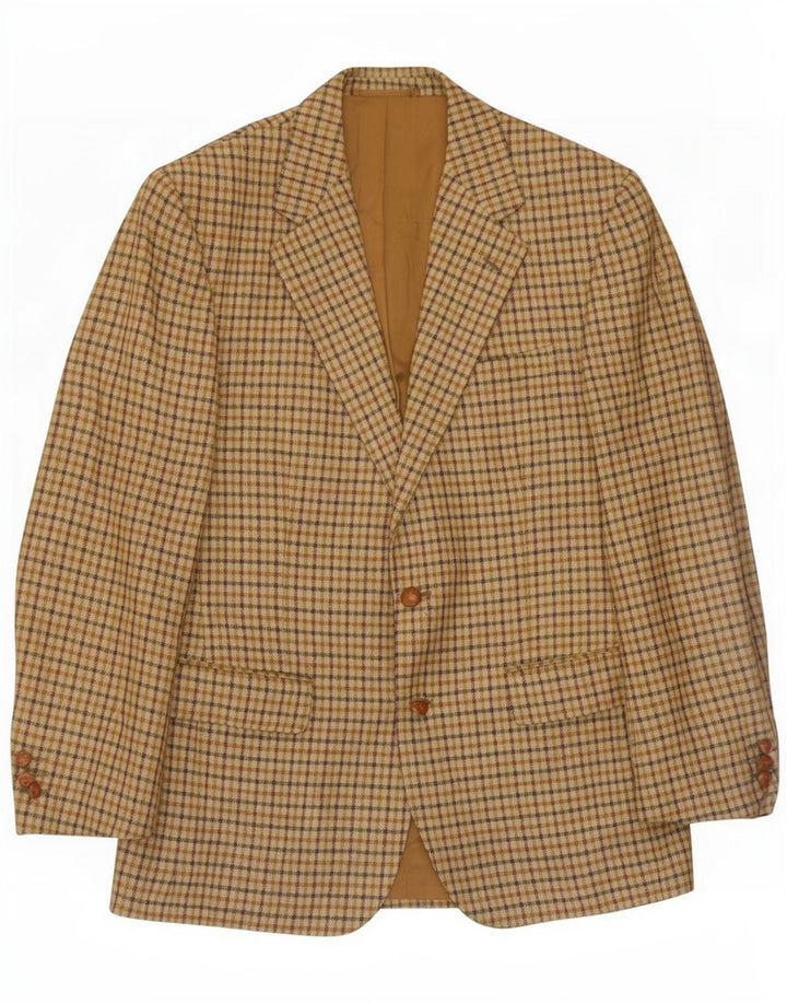 Vintage Mens 2 Button Blazer Jacket IT 50 Large Beige Gingham New Wool