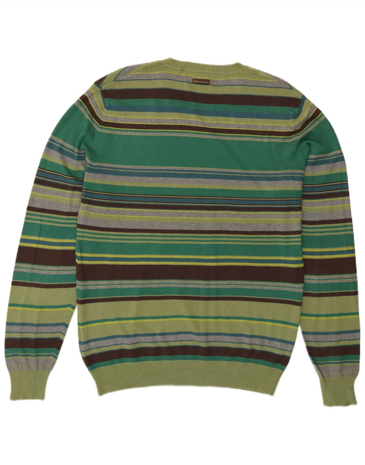 Dolce & Gabbana Mens V-Neck Jumper Sweater Large Green Striped Cotton