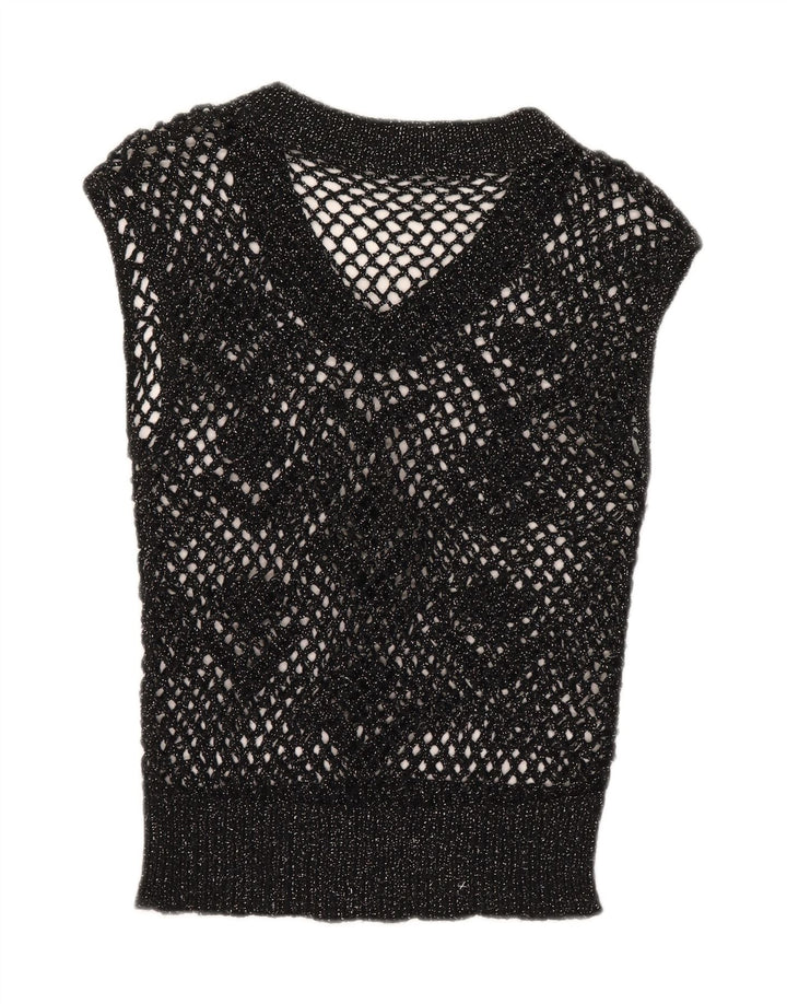 Vintage Womens See Through Vest Top UK 12 Medium Black