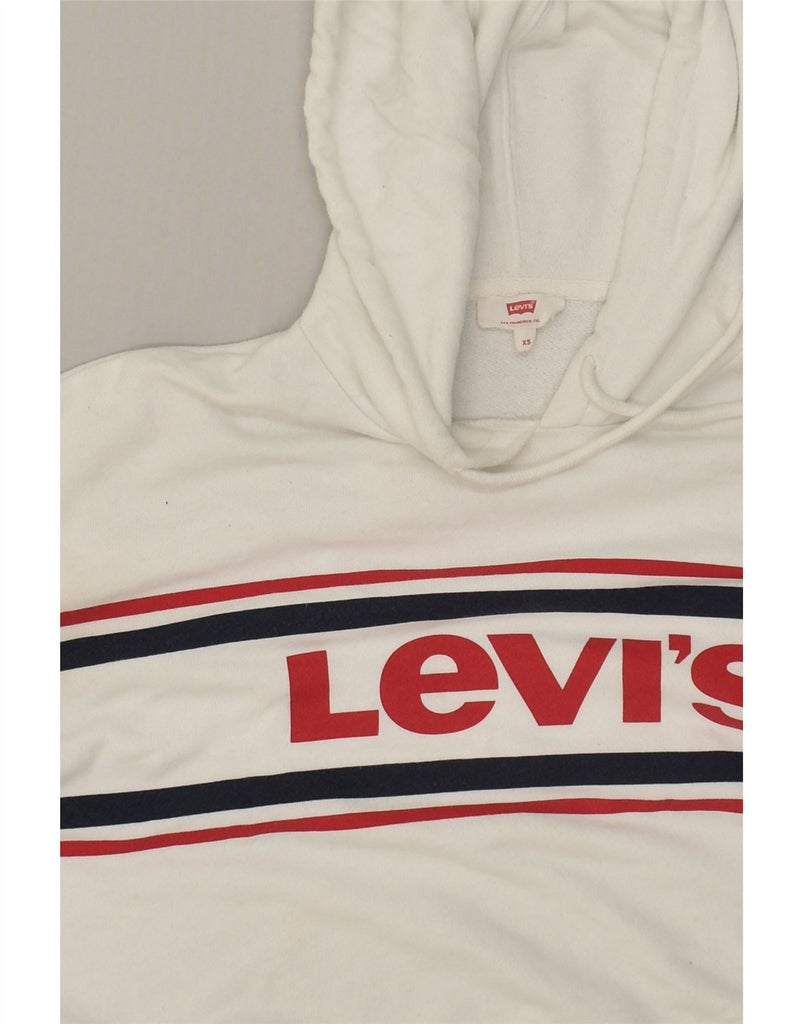 LEVI'S Womens Oversized Crop Graphic Hoodie Jumper UK 6 XS White Vintage Levi's and Second-Hand Levi's from Messina Hembry 