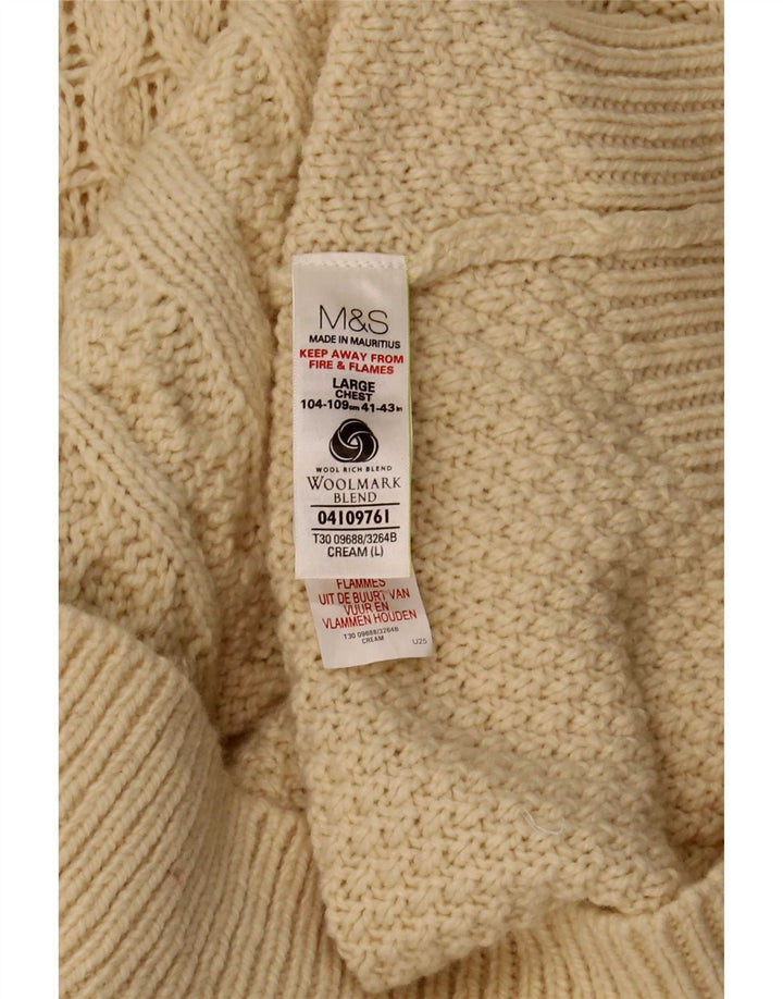 Marks & Spencer Mens Crew Neck Jumper Sweater Large Beige Lambswool