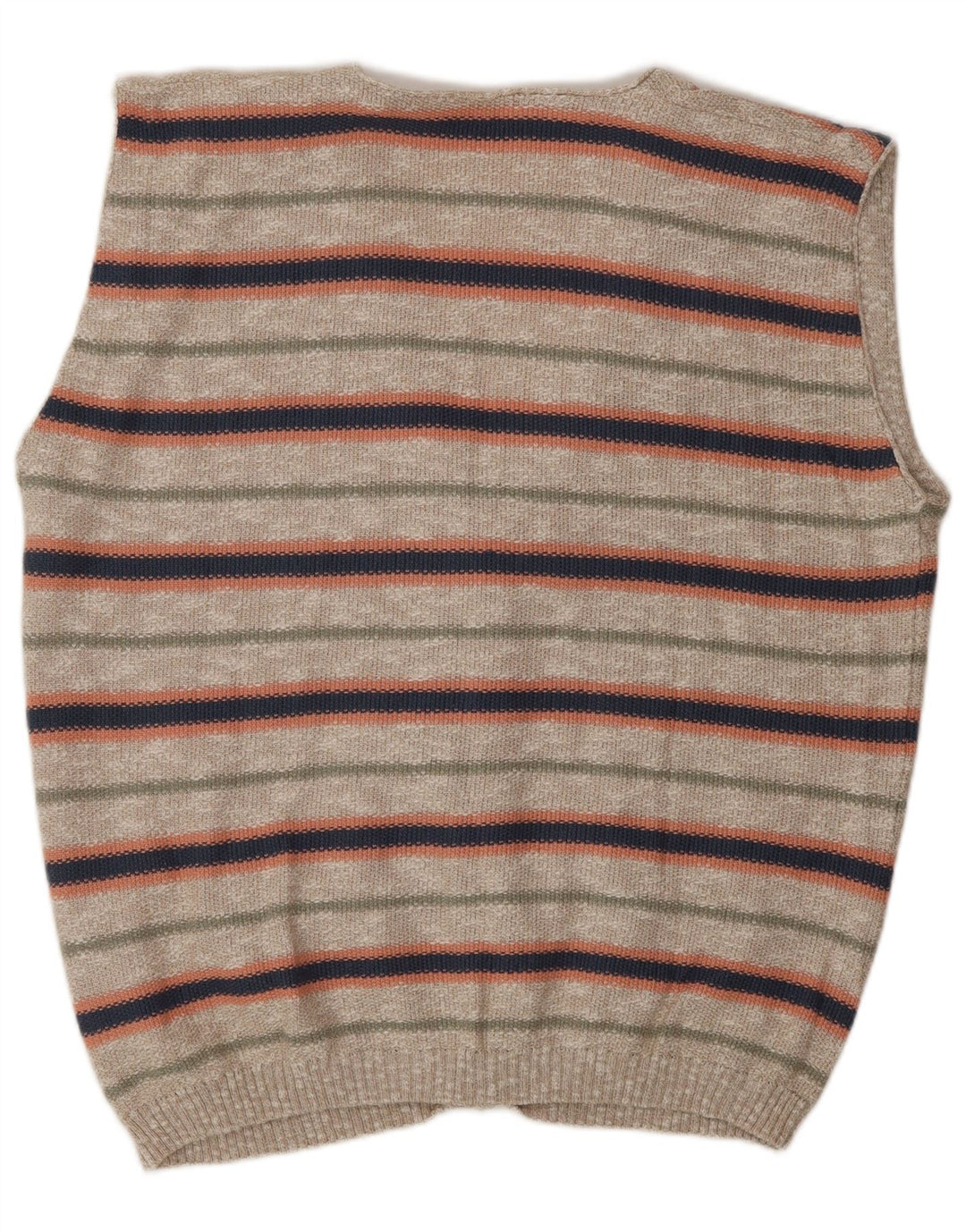 Vintage Mens Sleeveless Cardigan Sweater Large Beige Striped Cotton