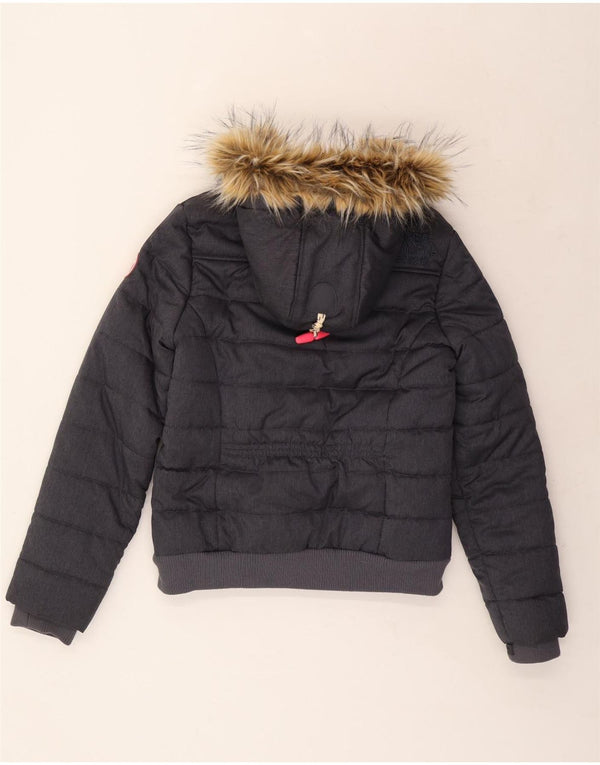 SUPERDRY Womens Hooded Padded Jacket UK 14 Large Navy Blue Polyester