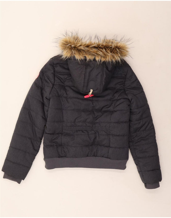 SUPERDRY Womens Hooded Padded Jacket UK 14 Large Navy Blue Polyester