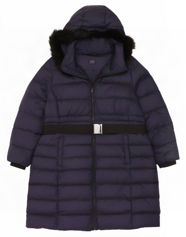 Marks & Spencer Womens Hooded Padded Coat UK 22 3XL Navy Blue Polyamide